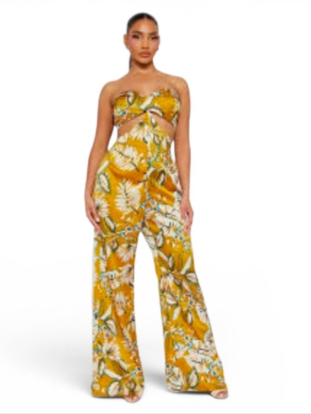 FASHION NOVA Marigold Satin Pack Your Bags Cut Out Strapless Jumpsuit - Large - Picture 1 of 12